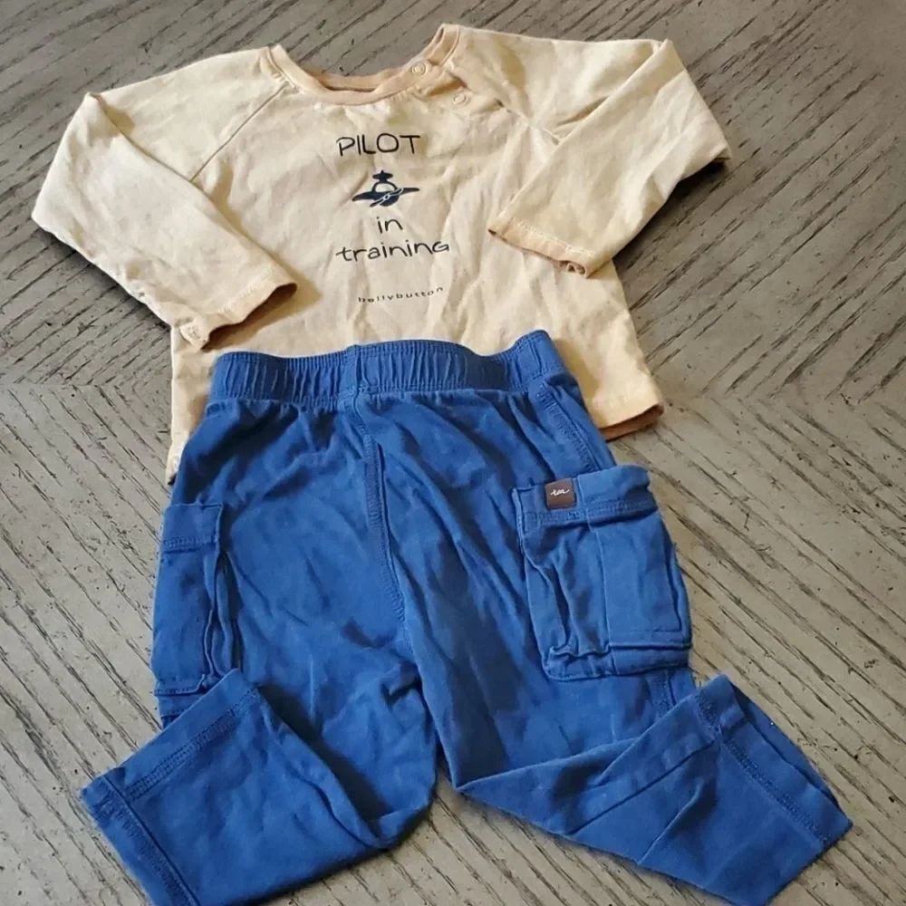 Boys 6-9 month Tea Pants and shirt set.